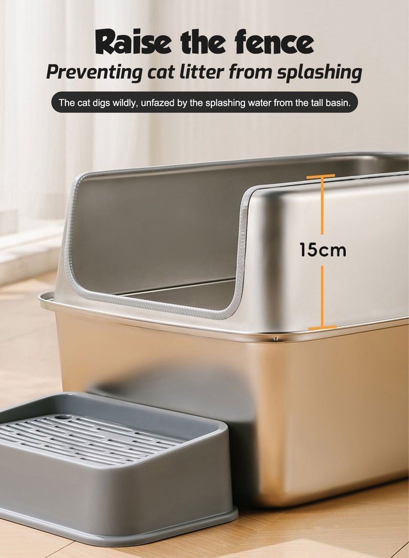 كيدل صندوق رمل قطط من الفولاذ المقاوم للصدأ مغلق للكبار مع ملعقة سهل التنظيف وسطح أملس غير لاصق - Image 4